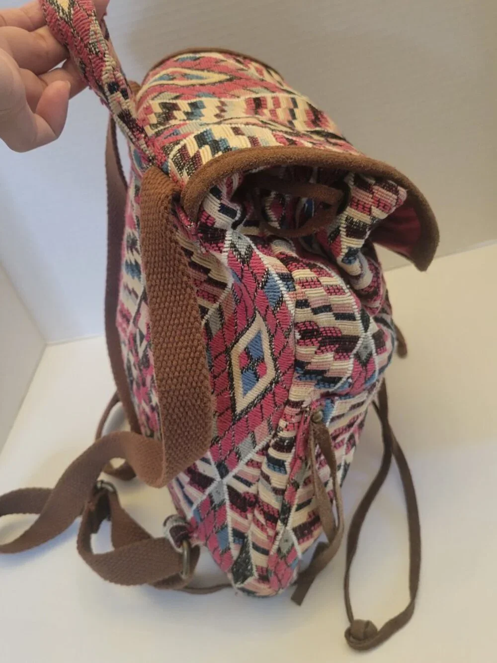 American Eagle Outfitters Aztec Tribal Tapestry Mini Backpack Suede